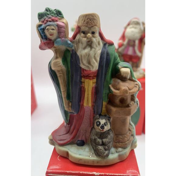 Vtg Hand Painted Porcelain Santas Of The Nations Figurine Lot Of 5 Original Box - Picture 3 of 6
